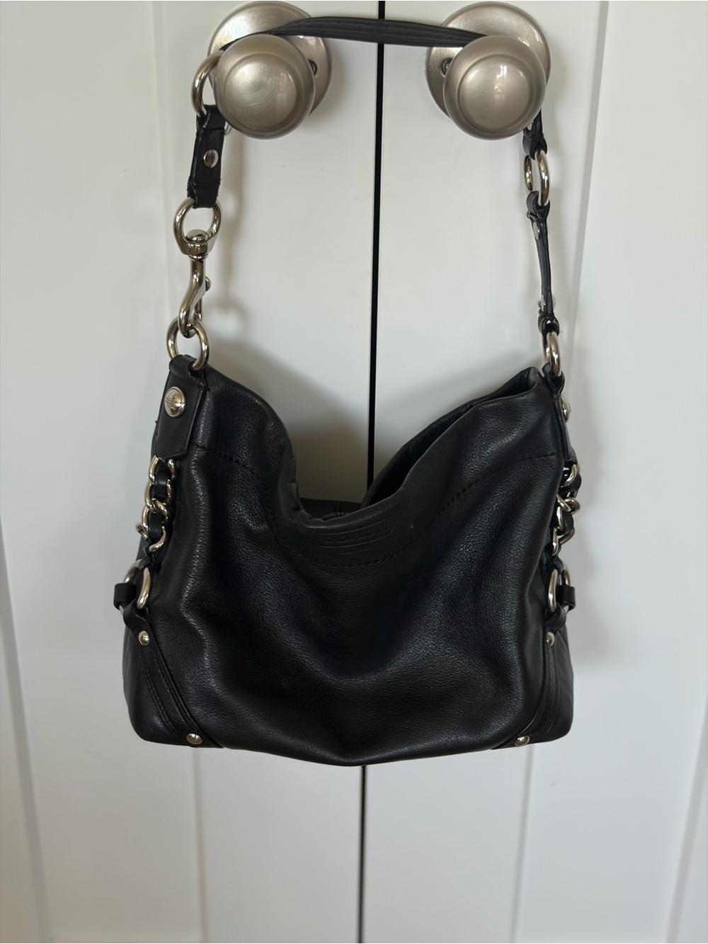 Coach Black Leather Shoulder Hobo with Silver Hardware